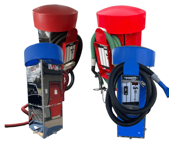 Two SquareVac units side by side β custom red and blue powder-coated vacuum systems